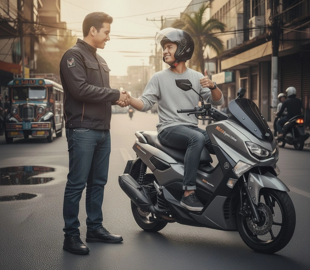 Motoexpress battery technician with client